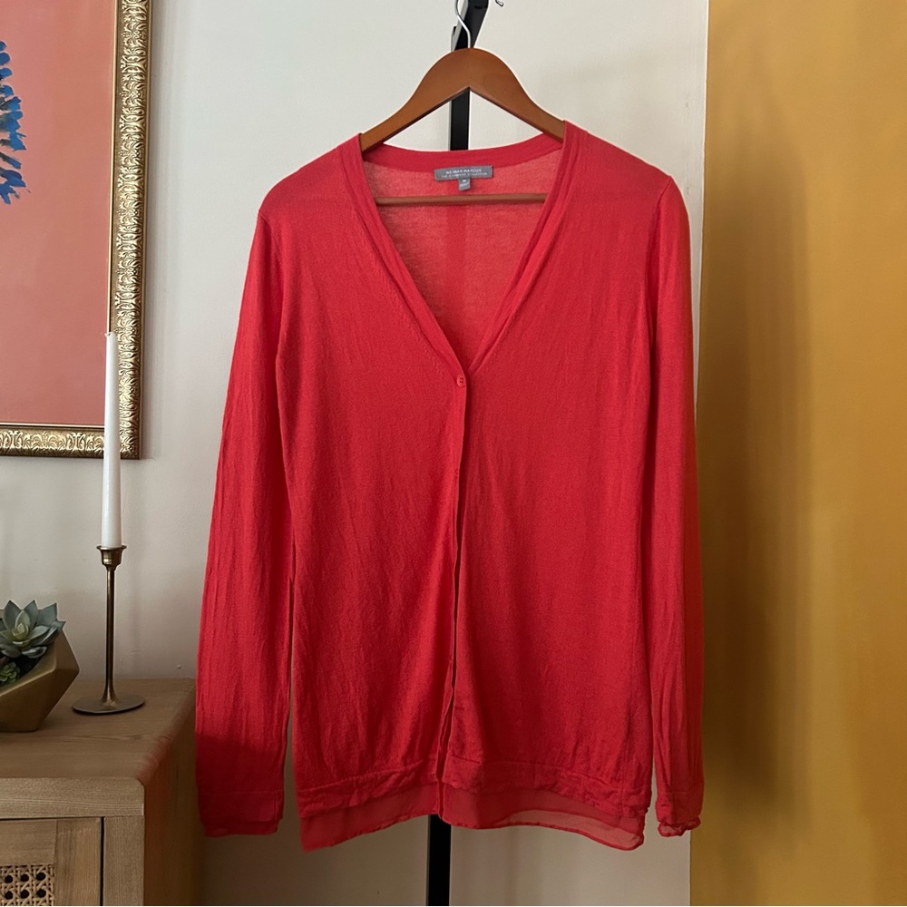 Neiman Marcus Cashmere Collection Wool Silk V-Neck Cardigan Sweater Pink Size M‎